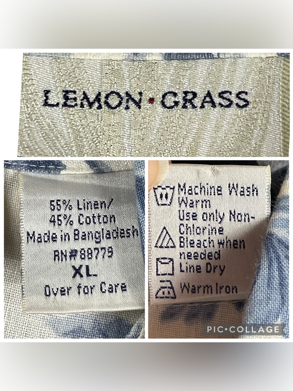 Lemon Grass Linen Blend Button Up Romantic Cottagecore Botanical Shirt - XL - Picture 3 of 13
